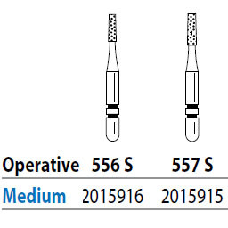 Two Striper ShortCut FG 557 S Medium Diamond Bur, Operative, Short Shank. Pack