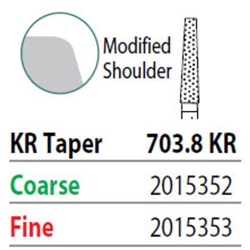 Two Striper FG #703.8 KR Taper Fine Diamond Bur, Pack of 5. KR Modified