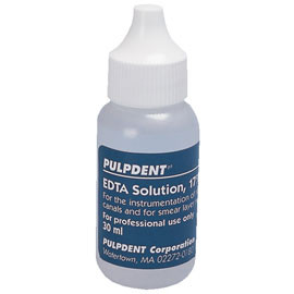 Pulpdent EDTA 17% solution assists in instrumentation of the root canal