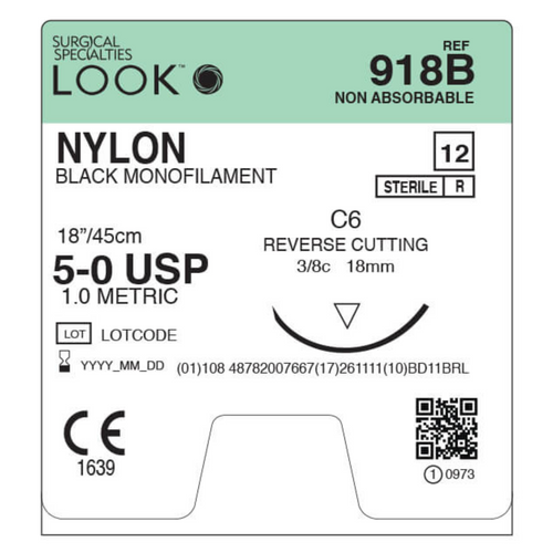 918B Sutures, 5/0 Nylon Black 18" 3/8 Circle