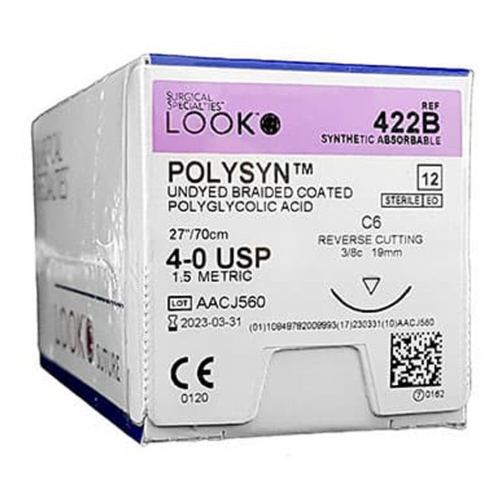 Sutures. PolySyn. 422B 4-0 27" C-3 3/8 Circle 19mm 12/Pack