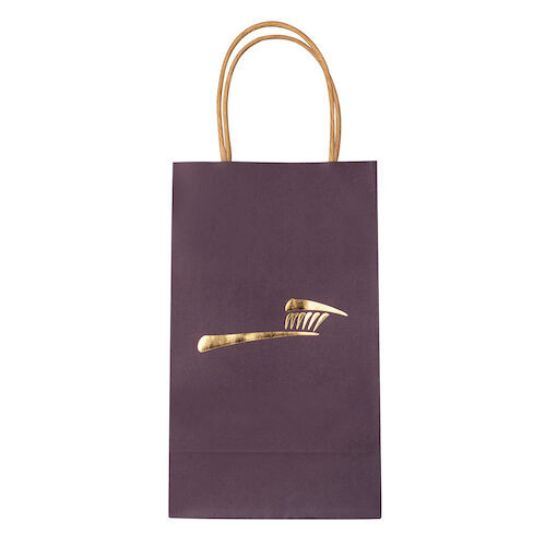 Sherman Paper Bags Purple Matte Finish Paper Bag w/ Gold Foil Toothbrush Logo, 99MTB, 100/Pkg