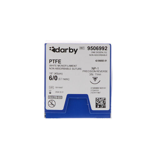 PTFE Sutures  3/8 NP-1 6/0 18", 12/Box