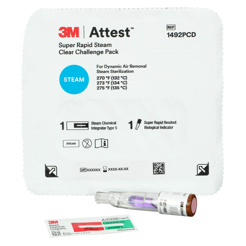 3M-Solventum, 3M Attest Super Rapid Steam Clear Challenge Pack, 1492PCD-05, 5Controls, 24 PAC/CS, 1492PCD-05