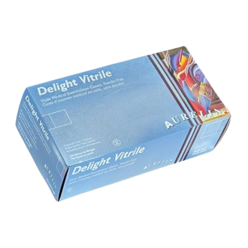 Delight Vitrile Vinyl PF Gloves, 100/Box, Small
