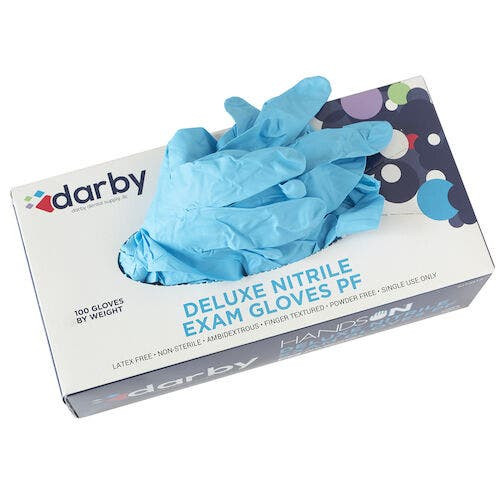 HandsOn Deluxe Nitrile PF Gloves, X-Small, 100/Box