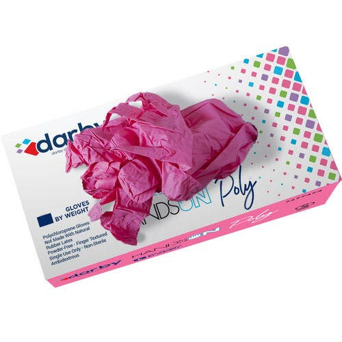 HandsOn Pink Poly Gloves, Medium, 100/Box, Pink, CR-PC-60-SP MD