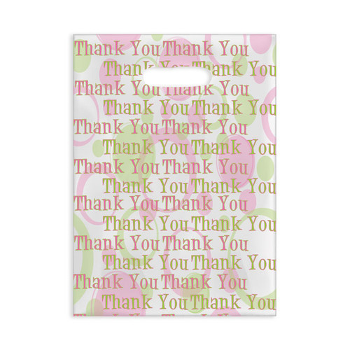 Plastic Bags Pink/Green Scatter Thank You 100/Box