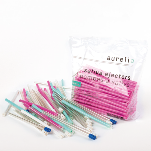 Aurelia Saliva Ejectors, 100/Pack, Aqua with Clear Tips
