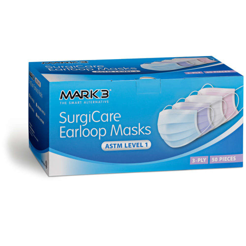 Mark3, SurgiCare Earloop Face Masks White Level 1 3ply 50/Box, 100-1971WH