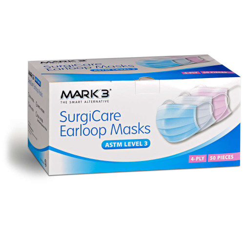 Mark3, SurgiCare Earloop Face Masks Black Level 3 4ply 50/Box, 100-1973BLK