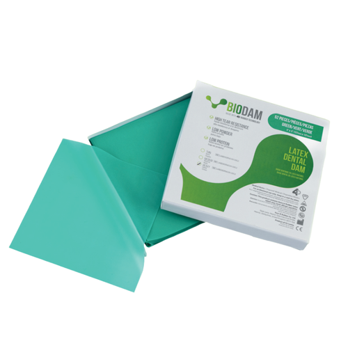 Biodam Latex Dental Dam, Standard Package, 5"x 5", Heavy, Green, 52/Box