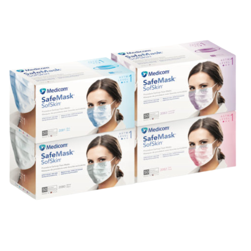 SafeMask Sofskin Earloop Masks, Level 1, 50/Box, Lavender