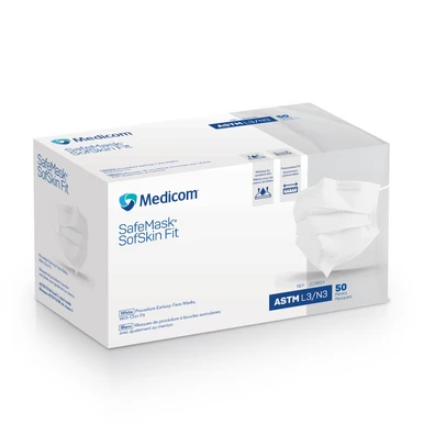 SafeMask SofSkin Fit Procedure Earloop Face Masks with Chin Fit, ASTM Level 3, 50/Box