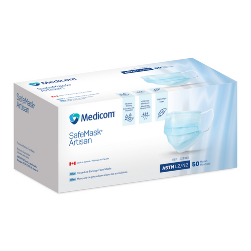 SafeMask Artisan Procedure Earloop Face Masks, Blue, Level 2, 50/Box