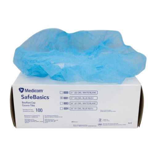 SafeBasics 21" (53cm) Bouffant Cap, 100/Box, Blue