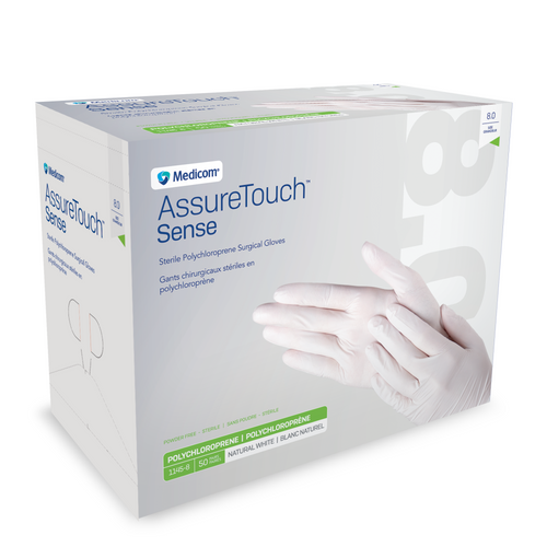 AssureTouch Sense Sterile Polychloroprene Surgical Gloves, 50 Pairs/Box, 8