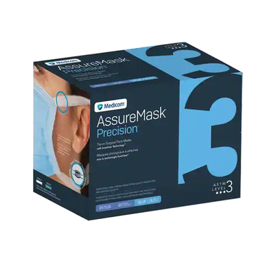 AssureMask Precision Surgical Tie-On Masks with SureView Technology, 50/Box, Blue