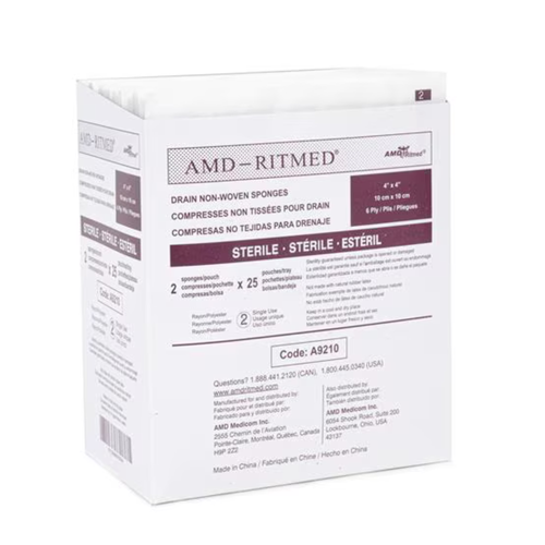4x4 Sterile Drain Sponges 6 Ply, 600/Case