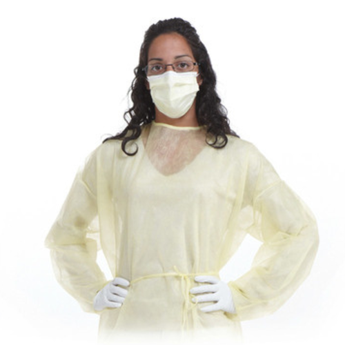 SafeBasics Isolation Gowns, Yellow, 10/Pack, Regular