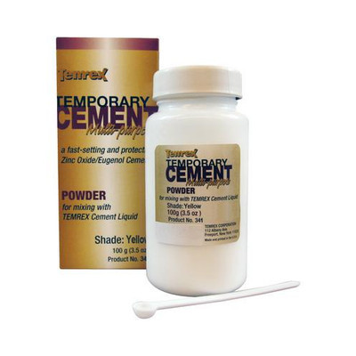 Temrex Zinc Oxide Eugenol Temporary Cement, Yellow Powder, 100 Gm. Bottle. - exp. 12/2028