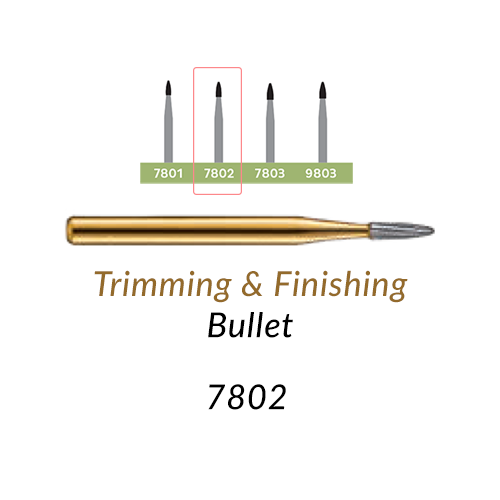 Carbide Burs. FG-7802 T&F 12-blades Bullet. 10 pcs.