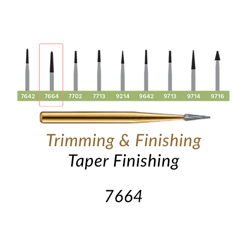 Carbide Burs. FG-7664 T&F 12-blades  Extra Long Taper Finishing. 10 pcs., Extra Long Taper