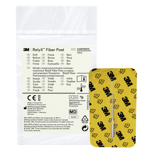 3M RelyX Fiber Post Drill, Size 1, 1.3 mm Diameter, Yellow. Single drill
