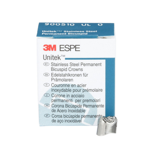 Unitek #0 upper left 1st bicuspid stainless steel crown form, box of 5 crown