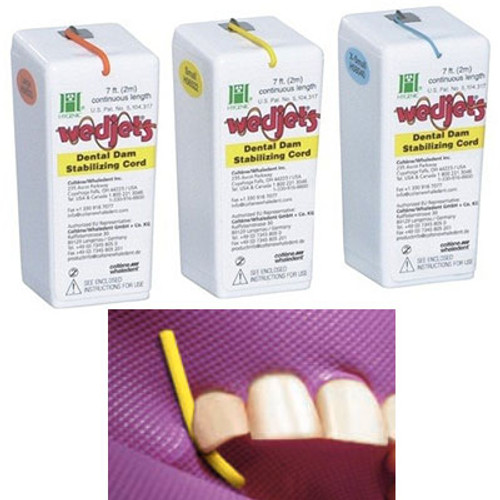 Wedjets Dental Dam Stabilizing Cord - Non-Latex, Large, Aqua Blue. Dispenser