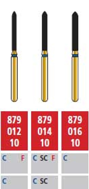 Alpen FG #879.016 Coarse Grit, Beveled Cylinder Diamond Bur. Package of 5 Burs