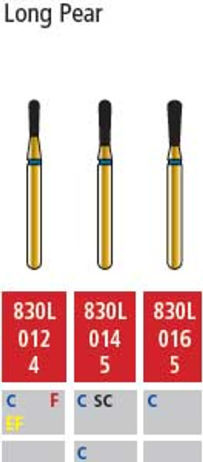 Alpen FG #830.012 Coarse Grit, Long Pear Shaped Diamond Bur. Package of 5 Burs