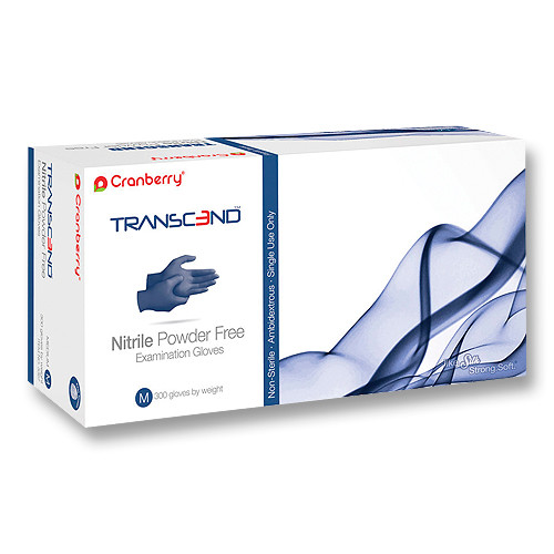Transcend Nitrile Exam Gloves, Powder Free, Medium, Blue, 300/Box, Case of 10 Boxes