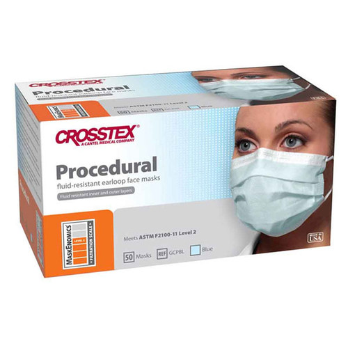 Procedural Ear-Loop Face Mask - BLUE 50/Bx. Fluid Resistant Outer and Inner