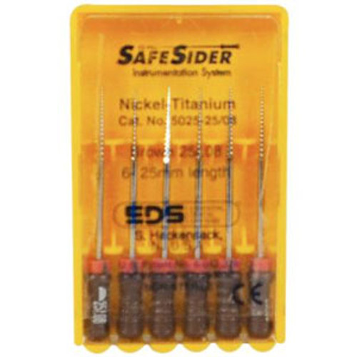 SafeSiders Standard #25/.08 nickel titanium reamer, 25 mm, package of 6