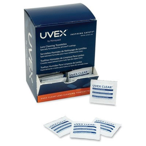 Uvex Clear Lens Cleansing Towelettes, 100/Bx. 4-1/2' x 8', Pre-moistened