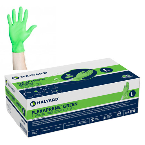 Flexaprene Green exam glove, LARGE 200/bx. Powder-free, textured fingertips