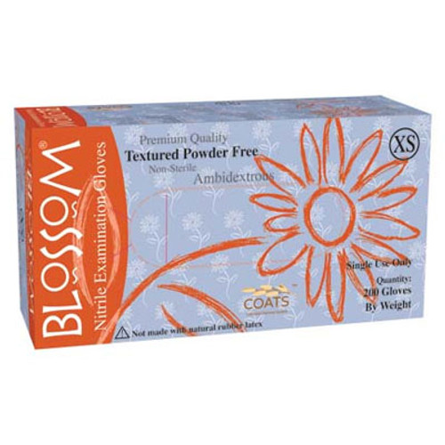 Blossom Nitrile Exam Gloves with C.O.A.T.S. - X-SMALL 200/Bx. Dawn Blue color