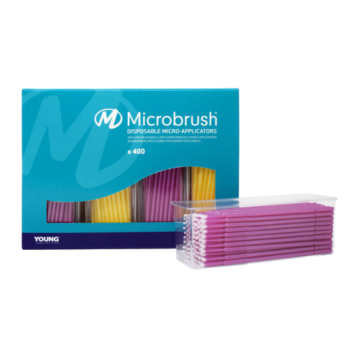 Microbrush Plus Micro-Applicators with Dispenser, Fine, Yellow & Pink, 400/Pack