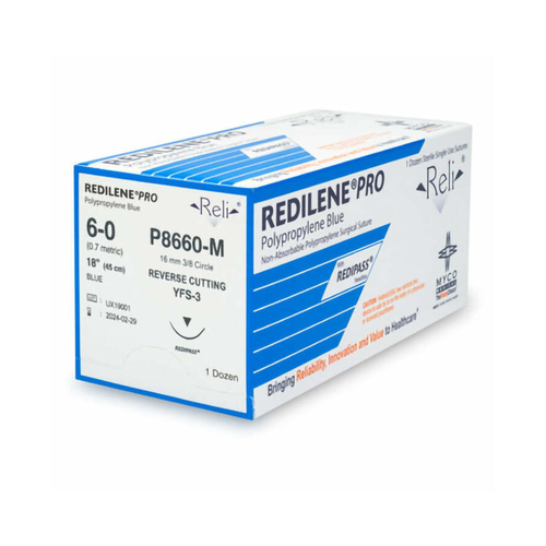 Reli 6/0, 18' Polypropylene Sutures with C-3 ppt precision point 13mm needle