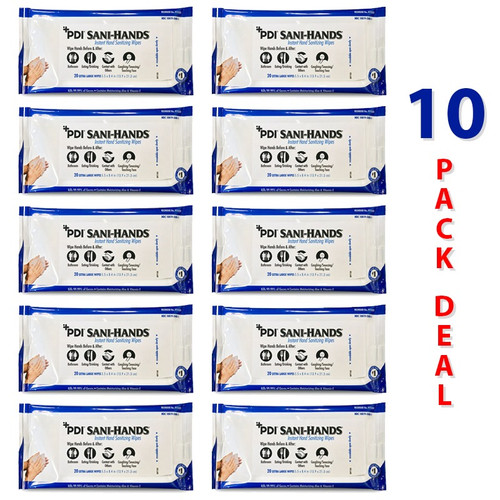 Sani-Hands Instant Hand Sanitizing Wipes 70% Ethyl Alcohol 8.4 x 5.5, 10x20/Pk