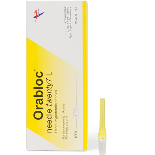 Orabloc Plastic Hub Nerve Block Dental Needle, 27G Long, Yellow, 100/Bx