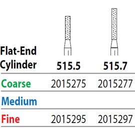 Two Striper FG #515.5 Coarse Diamond Bur, Flat-End Cylinder. Pack of 5