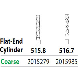 Two Striper FG #515.8 Coarse Diamond Bur, Flat-End Cylinder. Pack of 5