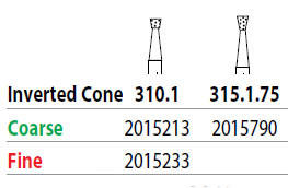 Two Striper FG #310.1 Coarse Inverted Cone Diamond Bur. Pack of 5