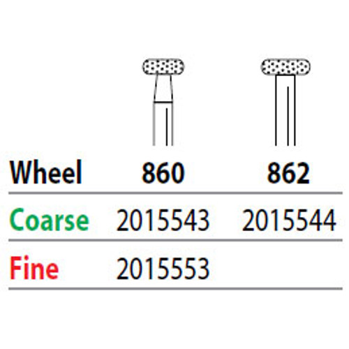 Two Striper FG #860 Fine Wheel shaped Diamond Bur. Pack of 5