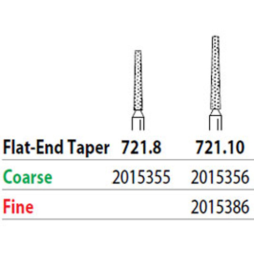 Two Striper FG 721.8 Coarse Diamond Burs, Flat-End Taper. Pack of 5