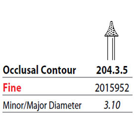 Two Striper FG #204.3.5 Fine Occlusal Contour Shape Diamond Burs. Pack of 5