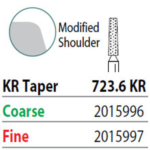 Two Striper FG 723.6 KR Taper Coarse Diamond Bur, Pack of 5. KR Modified