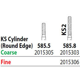 Two Striper FG #585.8 Coarse Diamond Bur, KS2 Cylinder Round Edge. Pack of 5